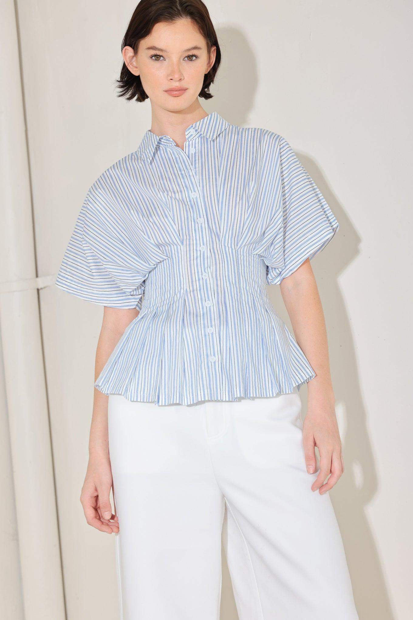 SKYLINE STRIPE WOVEN TOP - Flying Tomato - Flyclothing LLC