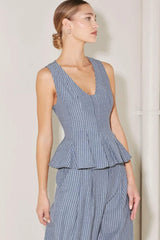 MARINA PINSTRIPE WOVEN TOP - Flying Tomato - Flyclothing LLC