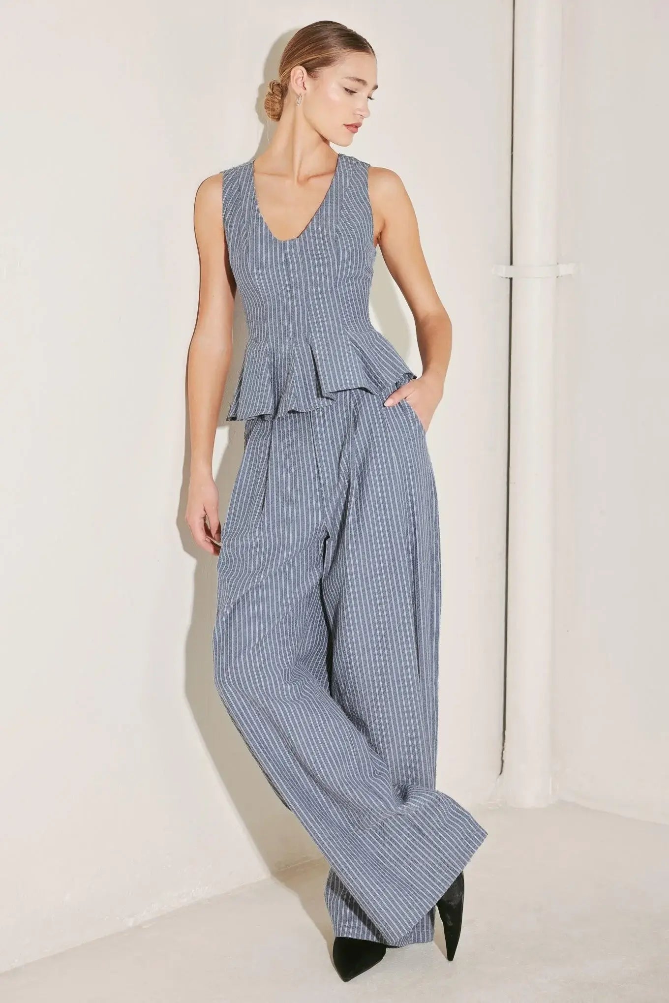MARINA PINSTRIPE WOVEN TOP - Flying Tomato - Flyclothing LLC