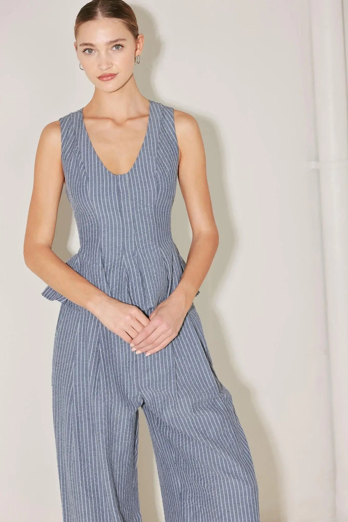 MARINA PINSTRIPE WOVEN TOP - Flying Tomato - Flyclothing LLC