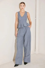 MARINA PINSTRIPE WOVEN TOP - Flying Tomato - Flyclothing LLC