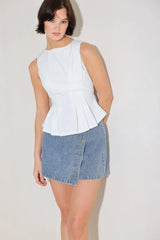 MODERN SHAPE WHITE WOVEN TOP - Flying Tomato - Flyclothing LLC