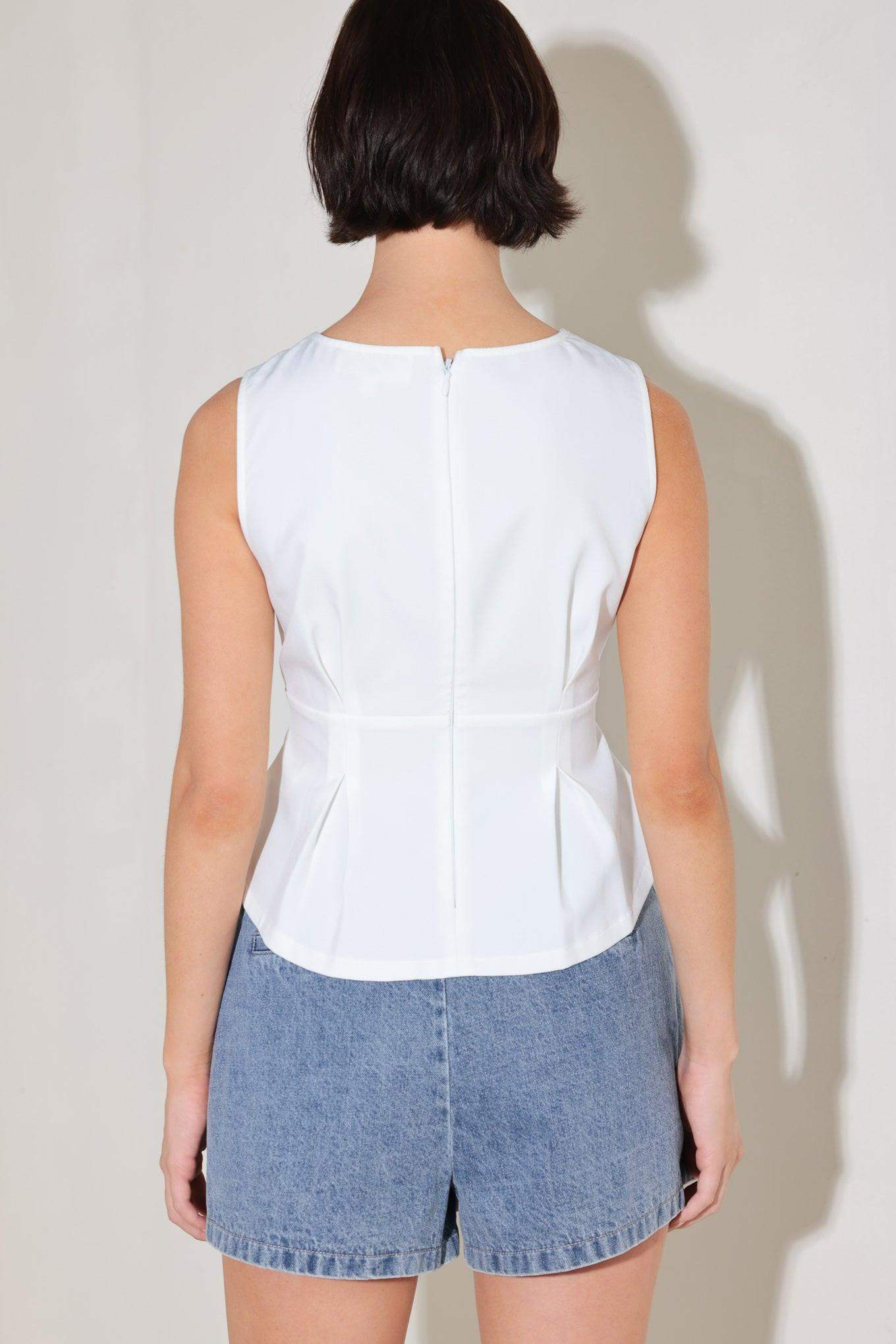 MODERN SHAPE WHITE WOVEN TOP - Flying Tomato - Flyclothing LLC
