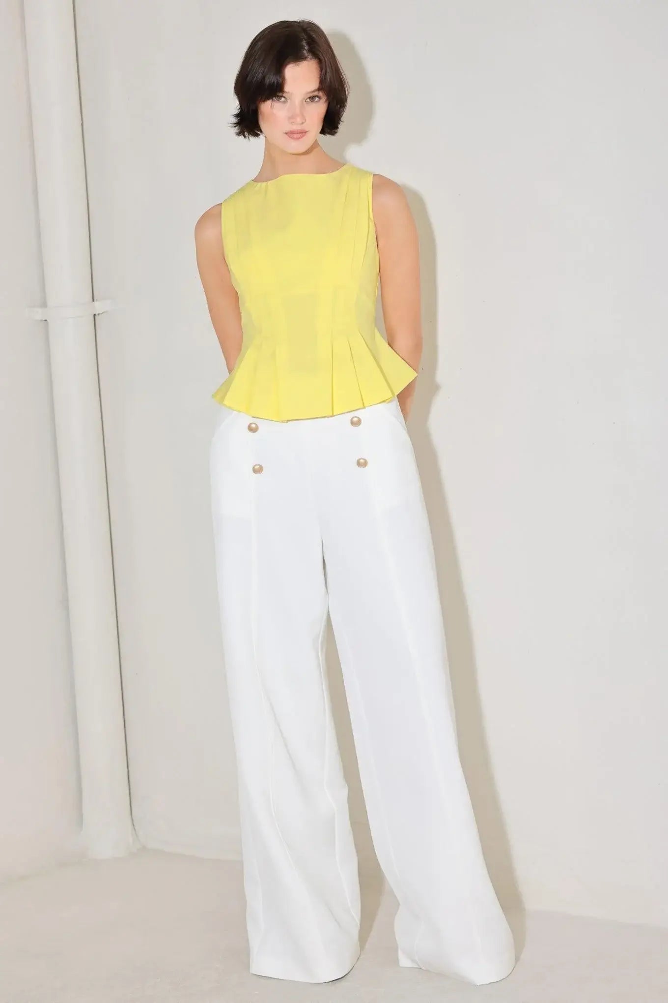 MODERN SHAPE YELLOW WOVEN TOP - Flying Tomato - Flyclothing LLC