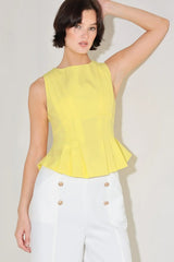 MODERN SHAPE YELLOW WOVEN TOP - Flying Tomato - Flyclothing LLC