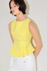 MODERN SHAPE YELLOW WOVEN TOP - Flying Tomato - Flyclothing LLC