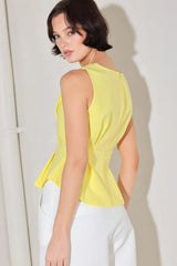 MODERN SHAPE YELLOW WOVEN TOP - Flying Tomato - Flyclothing LLC