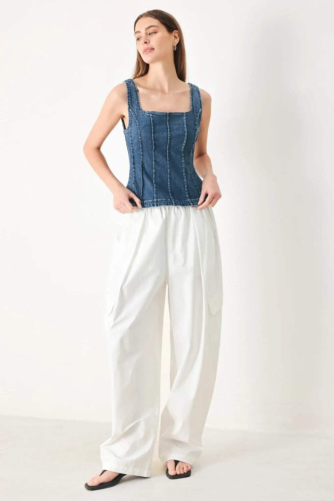 HONEYLINE DENIM TOP - Flying Tomato - Flyclothing LLC