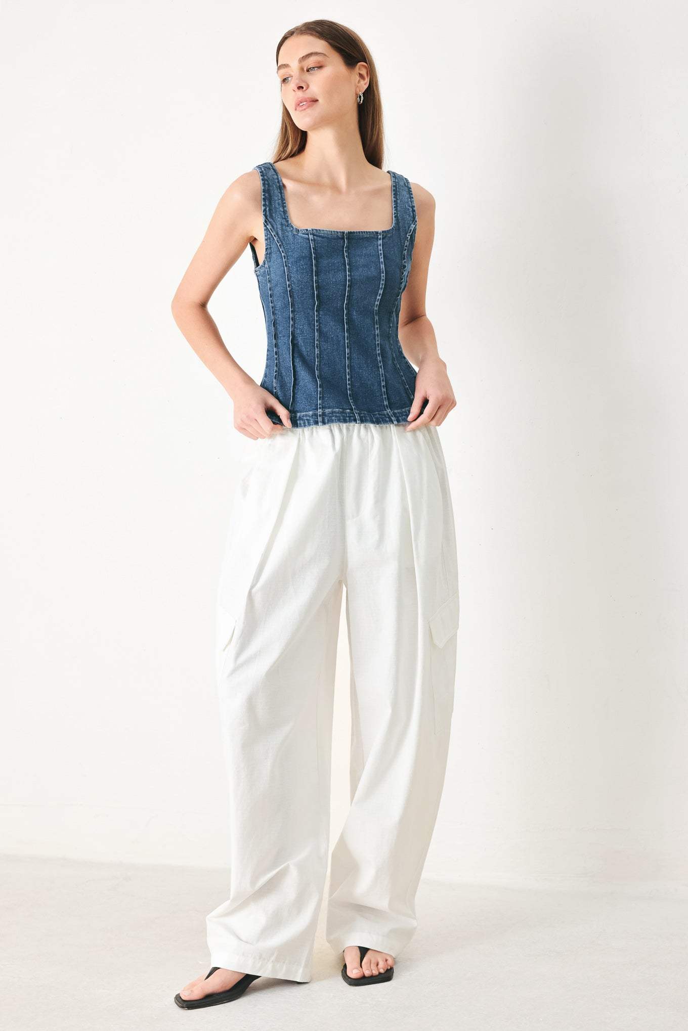 HONEYLINE DENIM TOP - Flying Tomato - Flyclothing LLC