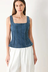HONEYLINE DENIM TOP - Flying Tomato - Flyclothing LLC