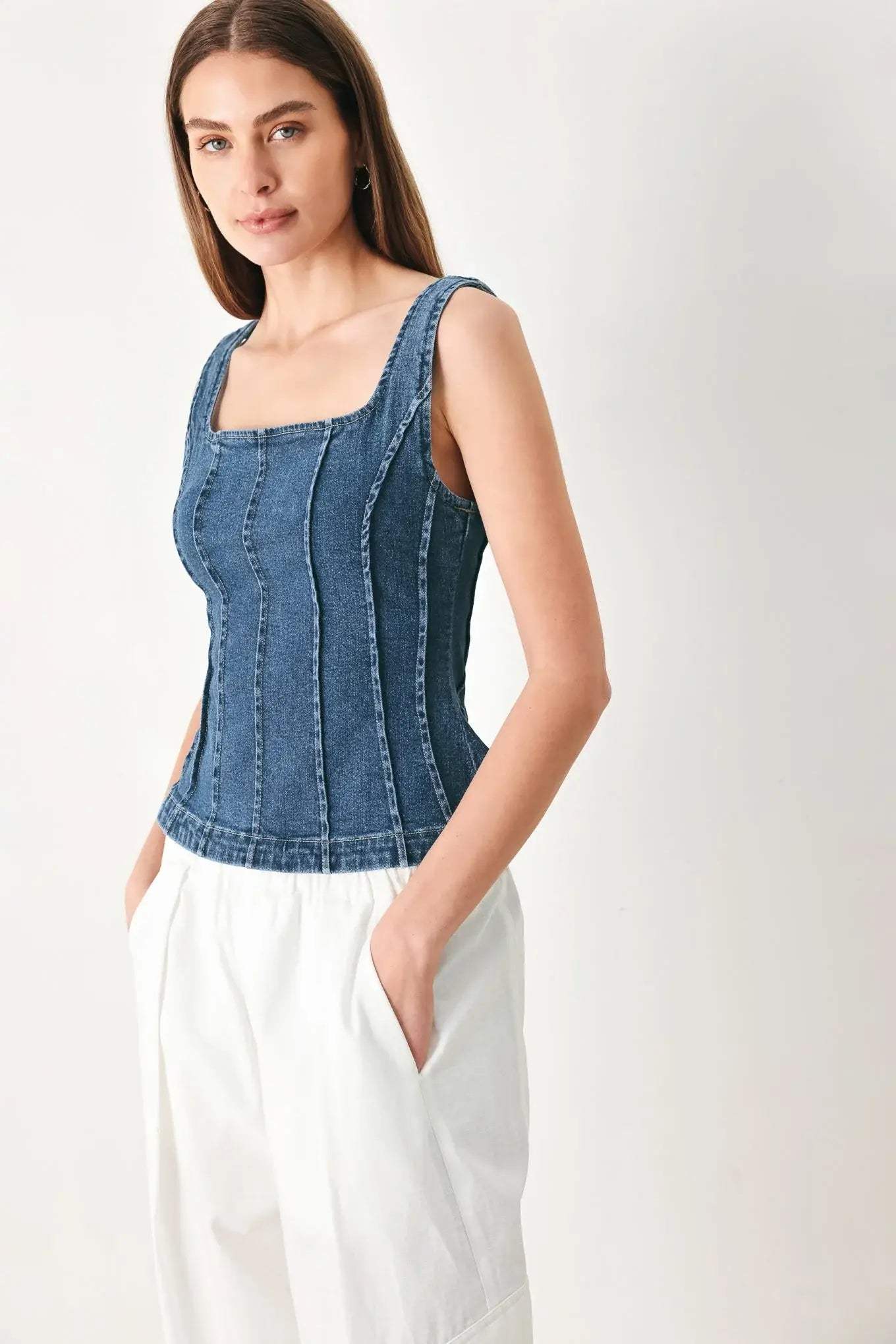 HONEYLINE DENIM TOP - Flying Tomato - Flyclothing LLC