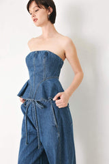 BLUE BLOSSOM BUSTIER DENIM TOP - Flying Tomato - Flyclothing LLC