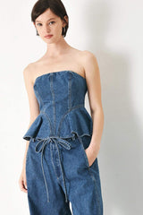 BLUE BLOSSOM BUSTIER DENIM TOP - Flying Tomato - Flyclothing LLC