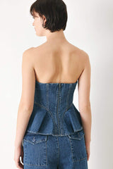 BLUE BLOSSOM BUSTIER DENIM TOP - Flying Tomato - Flyclothing LLC