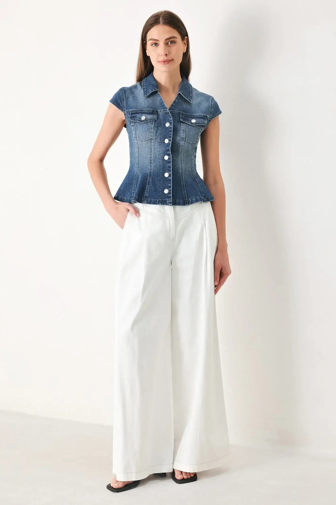 LOVELY COLLAR DENIM TOP - Flying Tomato - Flyclothing LLC