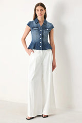 LOVELY COLLAR DENIM TOP - Flying Tomato - Flyclothing LLC