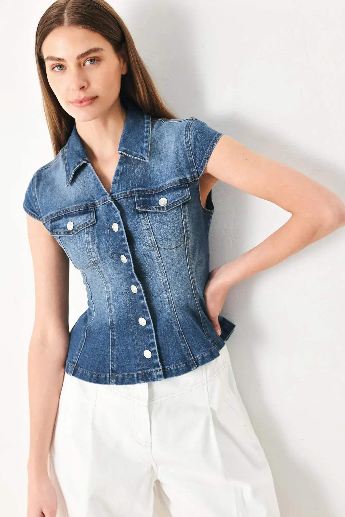 LOVELY COLLAR DENIM TOP - Flying Tomato - Flyclothing LLC