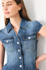 LOVELY COLLAR DENIM TOP - Flying Tomato - Flyclothing LLC
