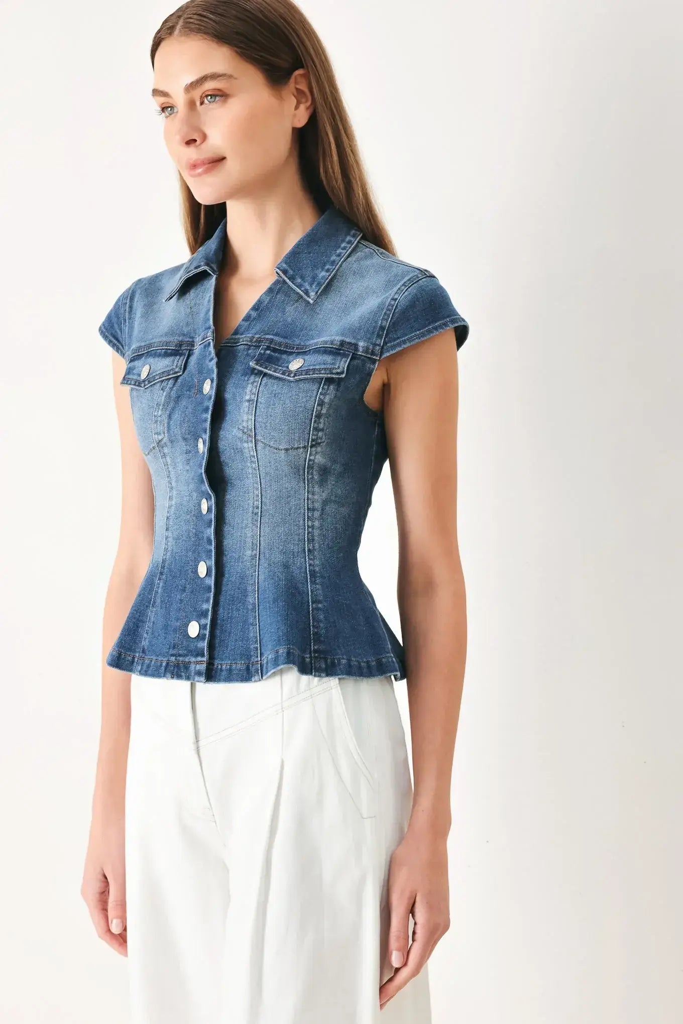 LOVELY COLLAR DENIM TOP - Flying Tomato - Flyclothing LLC