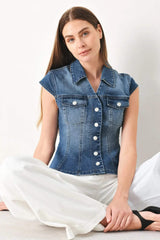 LOVELY COLLAR DENIM TOP - Flying Tomato - Flyclothing LLC