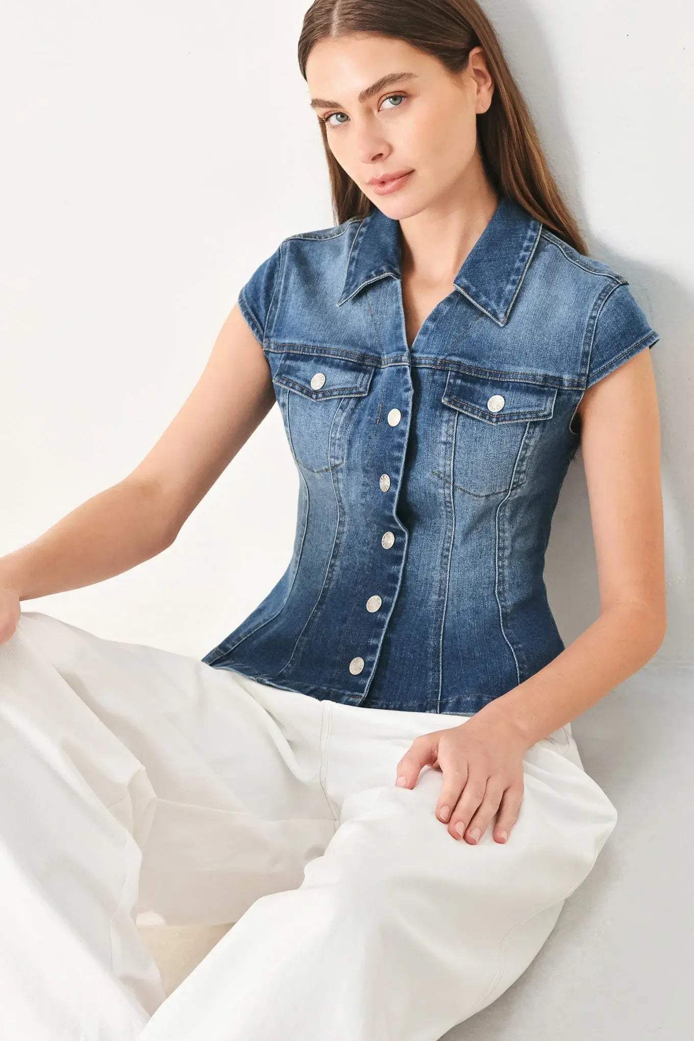 LOVELY COLLAR DENIM TOP - Flying Tomato - Flyclothing LLC