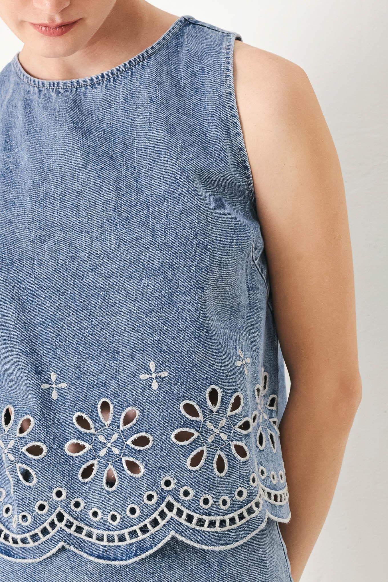 FLORAL LOVE DENIM TOP - Flying Tomato - Flyclothing LLC