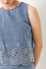 FLORAL LOVE DENIM TOP - Flying Tomato - Flyclothing LLC
