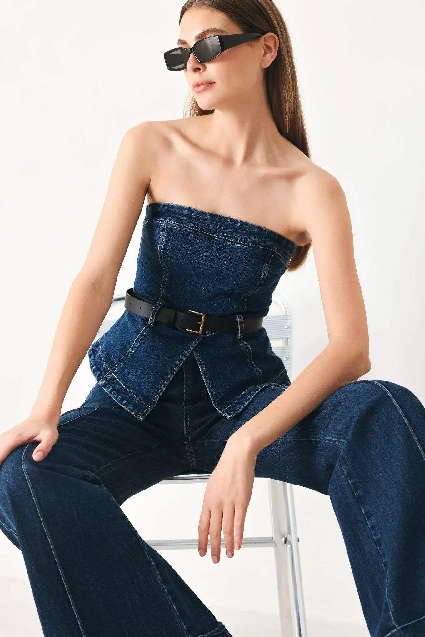 SKYLINE FLARE DENIM TUBE TOP - Flying Tomato - Flyclothing LLC