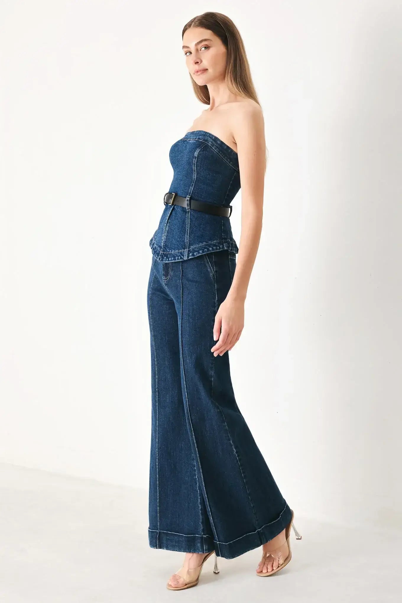 SKYLINE FLARE DENIM TUBE TOP - Flying Tomato - Flyclothing LLC