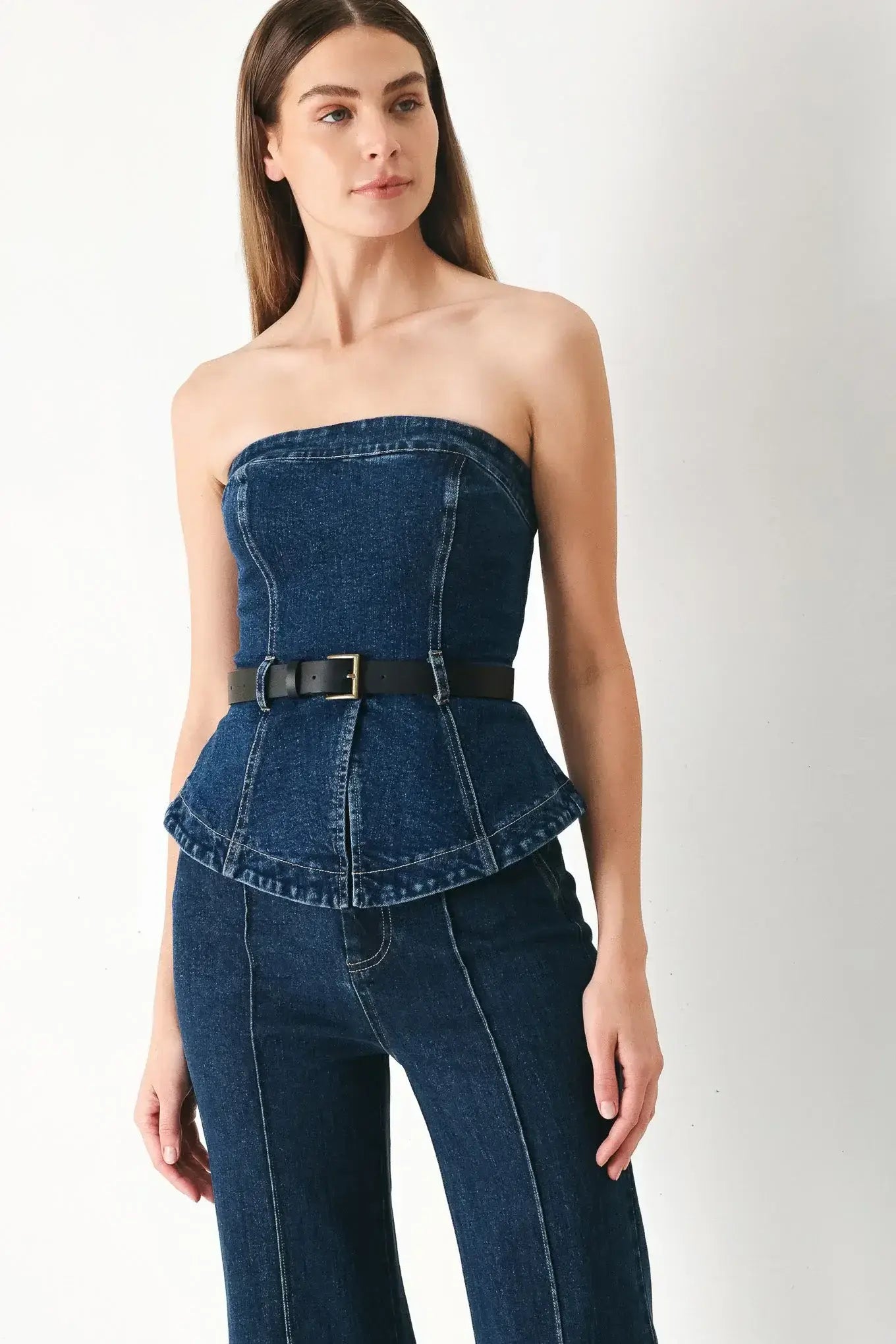 SKYLINE FLARE DENIM TUBE TOP - Flying Tomato - Flyclothing LLC