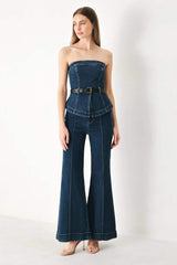 SKYLINE FLARE DENIM TUBE TOP - Flying Tomato - Flyclothing LLC