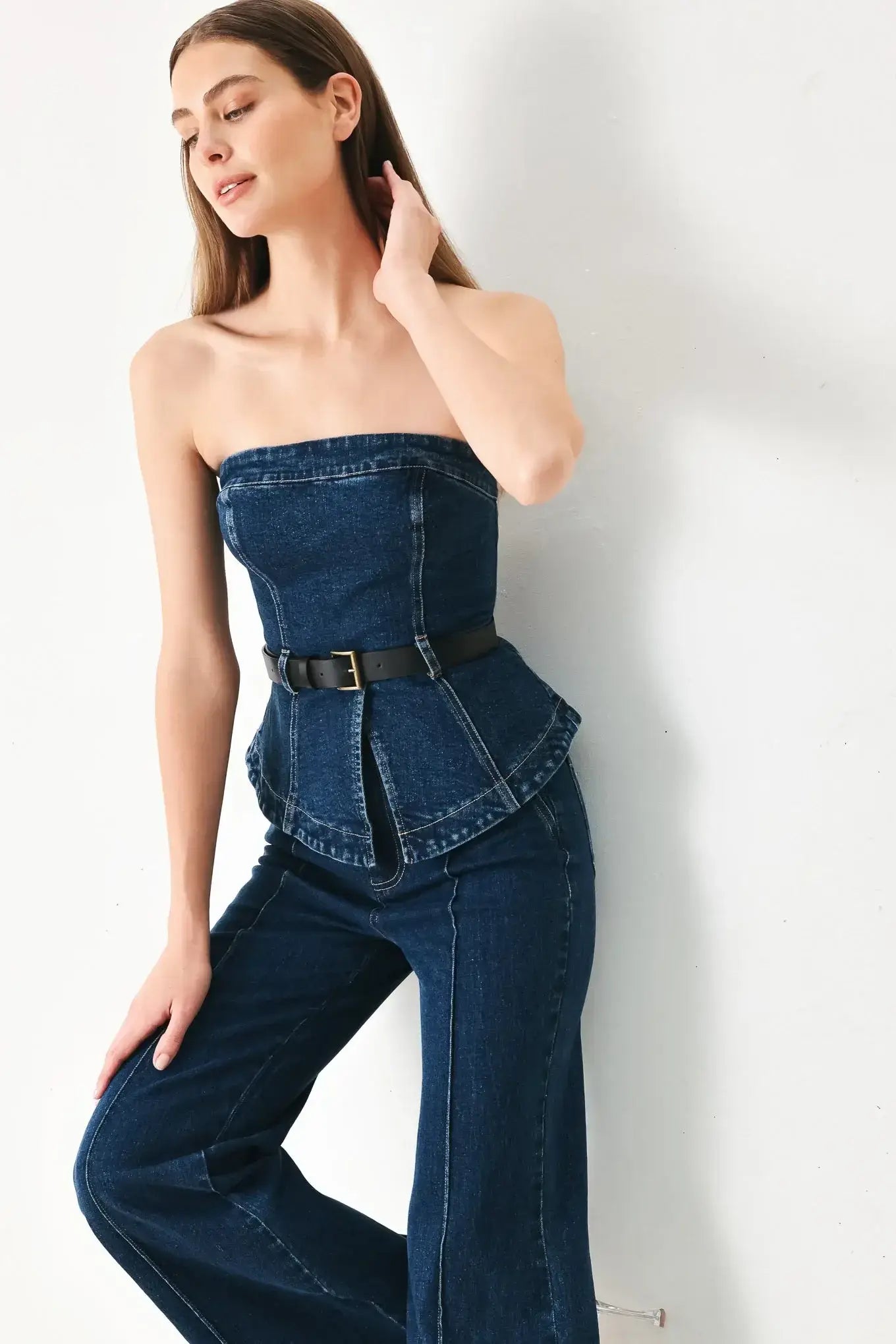 SKYLINE FLARE DENIM TUBE TOP - Flying Tomato - Flyclothing LLC