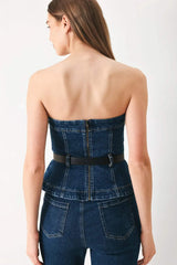 SKYLINE FLARE DENIM TUBE TOP - Flying Tomato - Flyclothing LLC