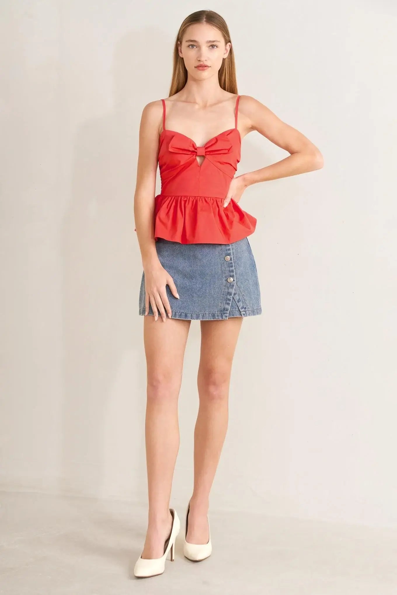 SUNSET BOW RED WOVEN TOP - Flying Tomato - Flyclothing LLC
