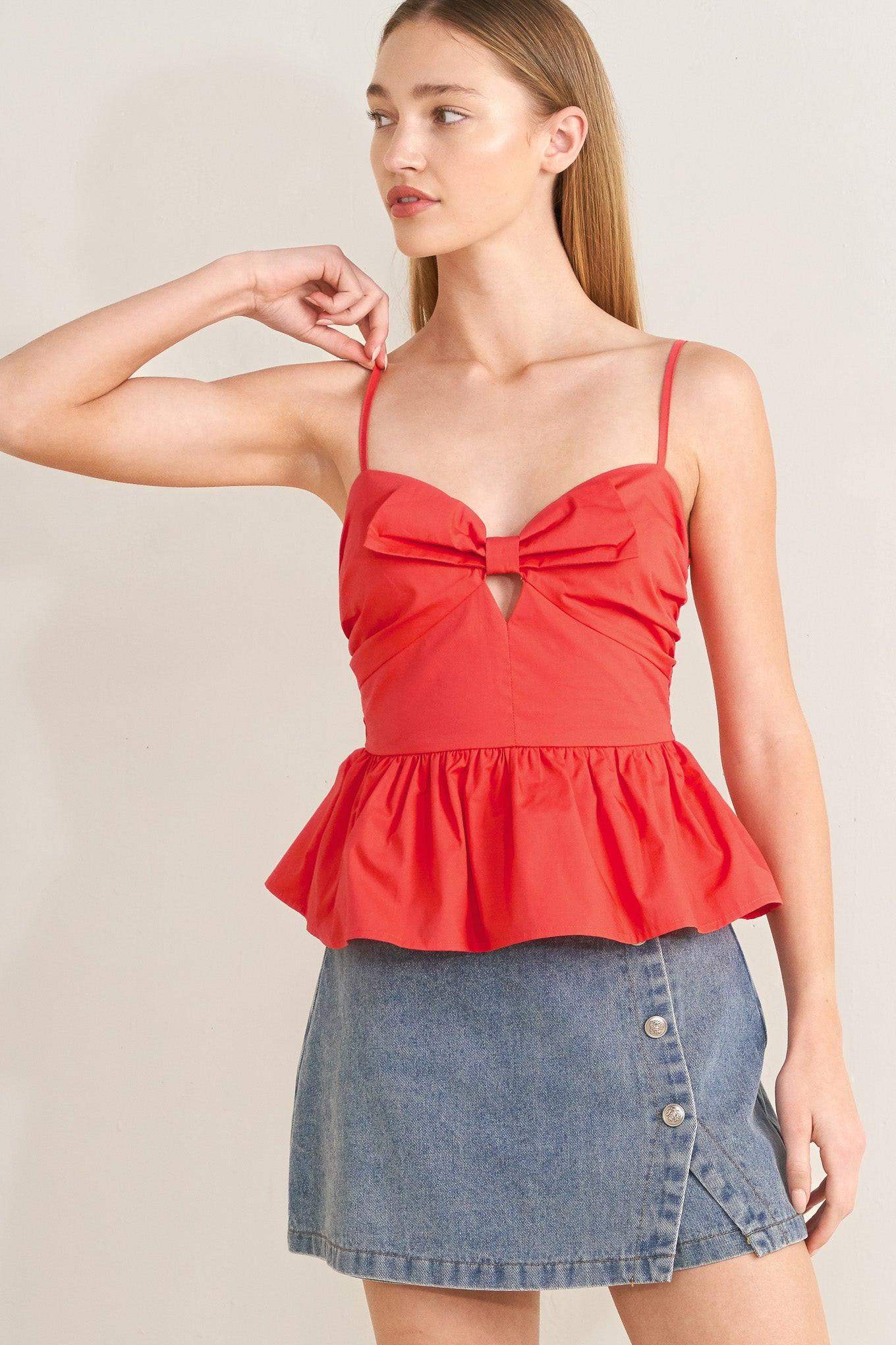 SUNSET BOW RED WOVEN TOP - Flying Tomato - Flyclothing LLC