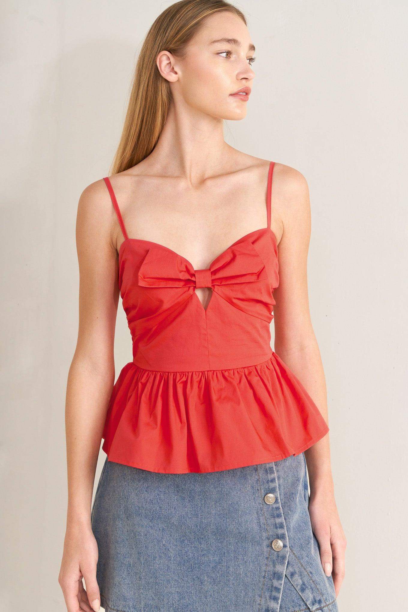 SUNSET BOW RED WOVEN TOP - Flying Tomato - Flyclothing LLC