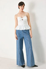 SUNSET BOW WHITE WOVEN TOP - Flying Tomato - Flyclothing LLC