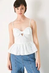 SUNSET BOW WHITE WOVEN TOP - Flying Tomato - Flyclothing LLC