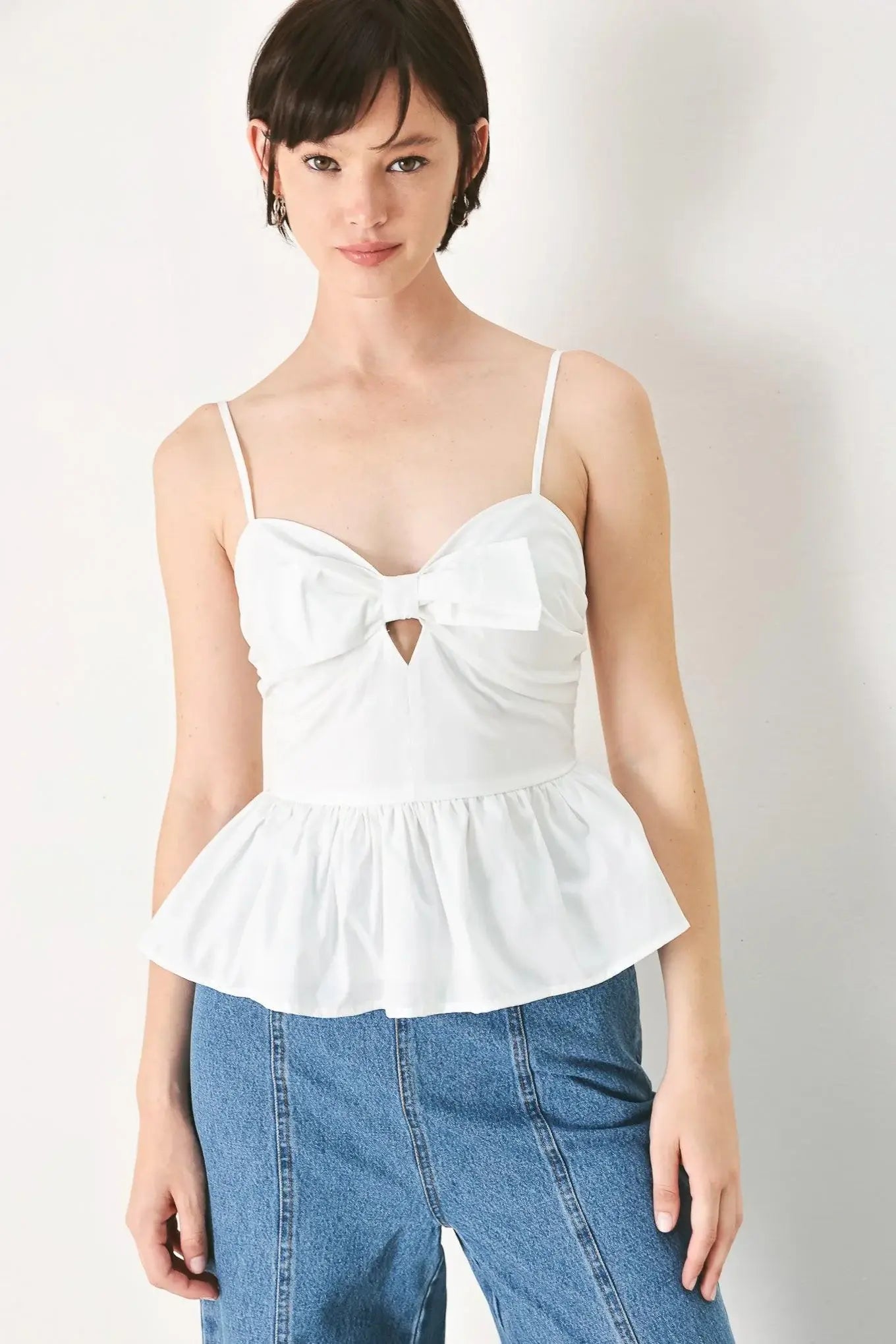 SUNSET BOW WHITE WOVEN TOP - Flying Tomato - Flyclothing LLC