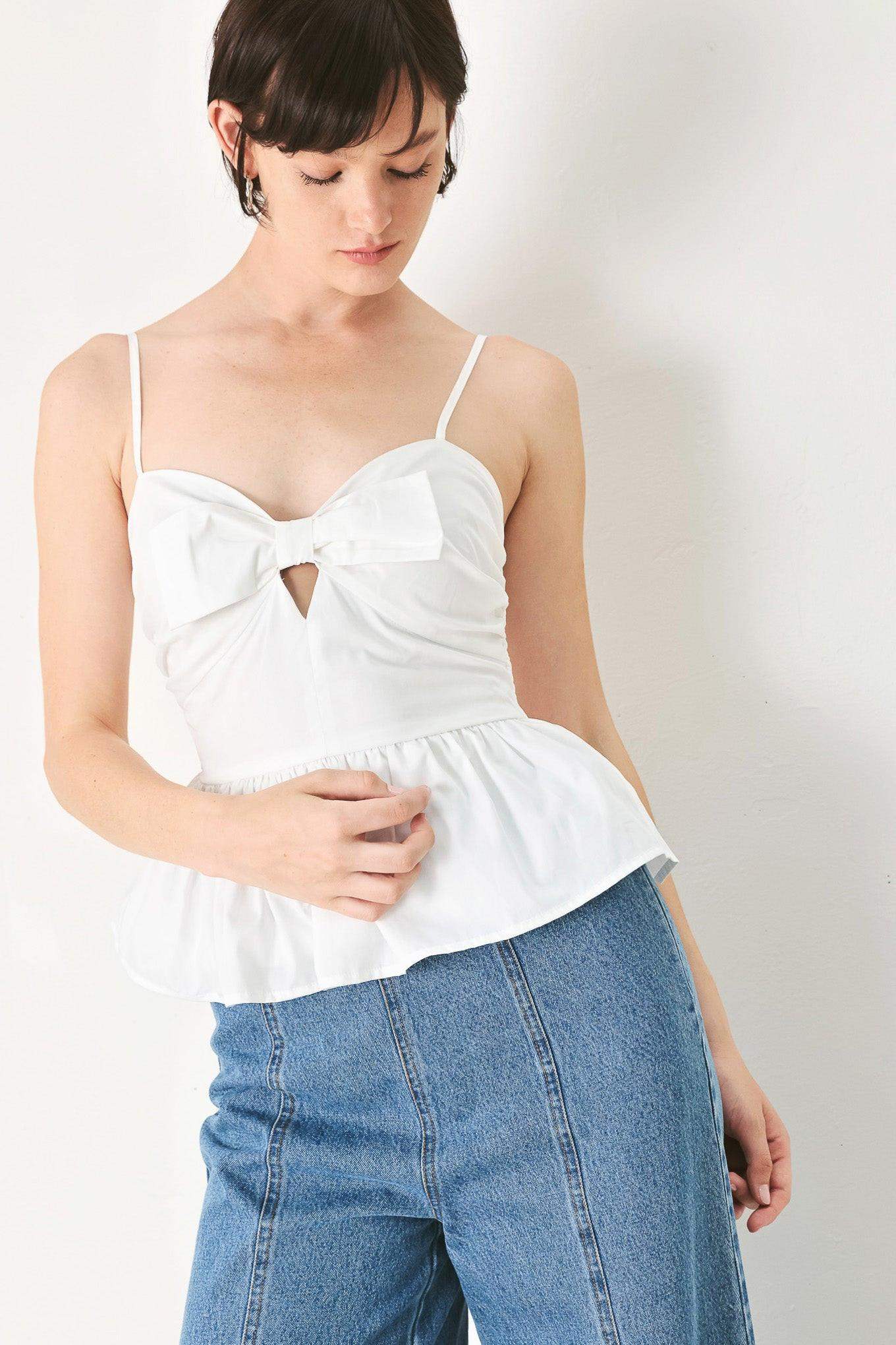 SUNSET BOW WHITE WOVEN TOP - Flying Tomato - Flyclothing LLC