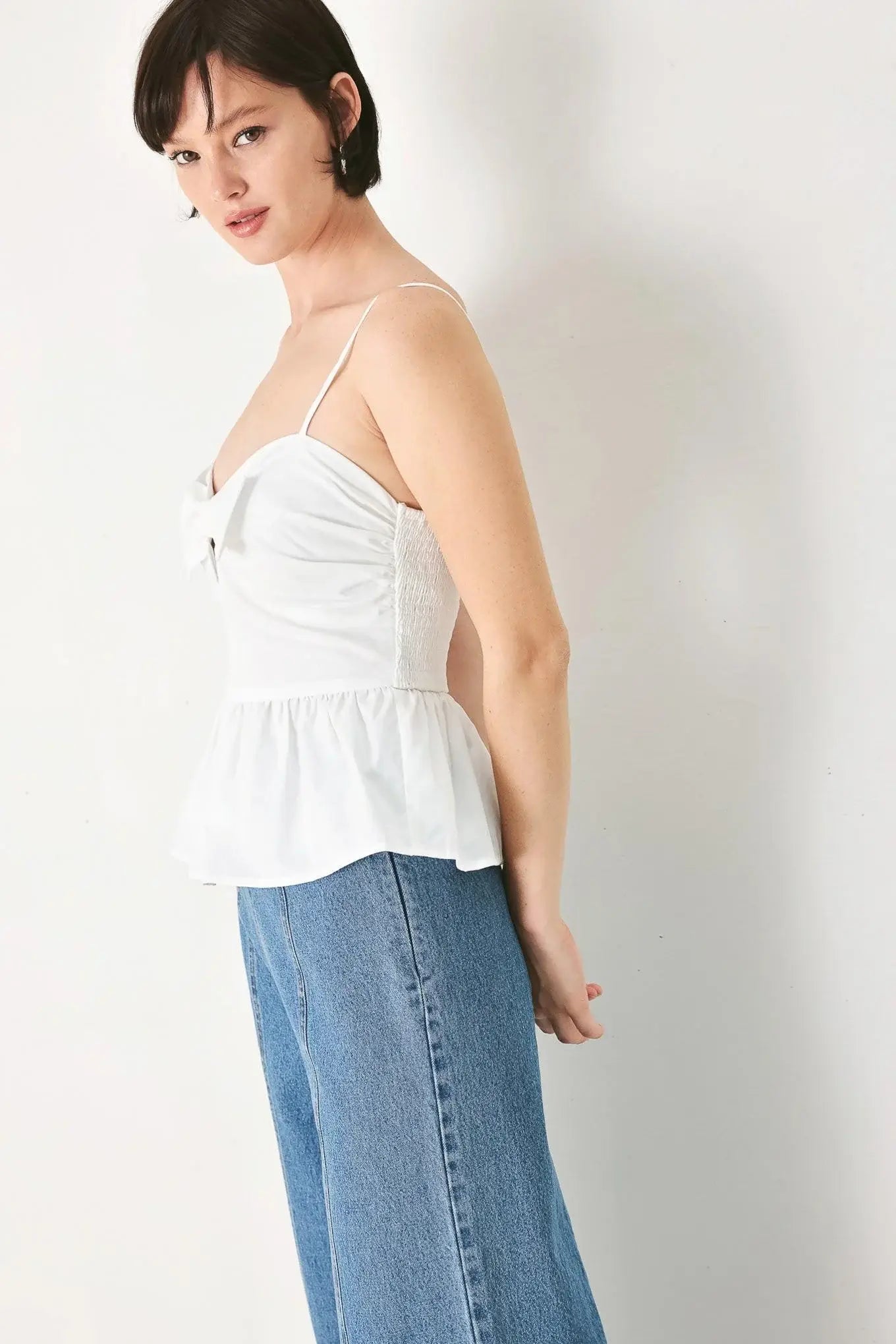 SUNSET BOW WHITE WOVEN TOP - Flying Tomato - Flyclothing LLC