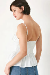 SUNSET BOW WHITE WOVEN TOP - Flying Tomato - Flyclothing LLC