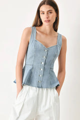 BLOSSOM BLUE DENIM TOP - Flying Tomato - Flyclothing LLC
