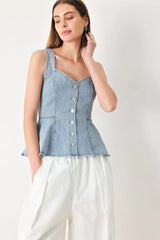 BLOSSOM BLUE DENIM TOP - Flying Tomato - Flyclothing LLC