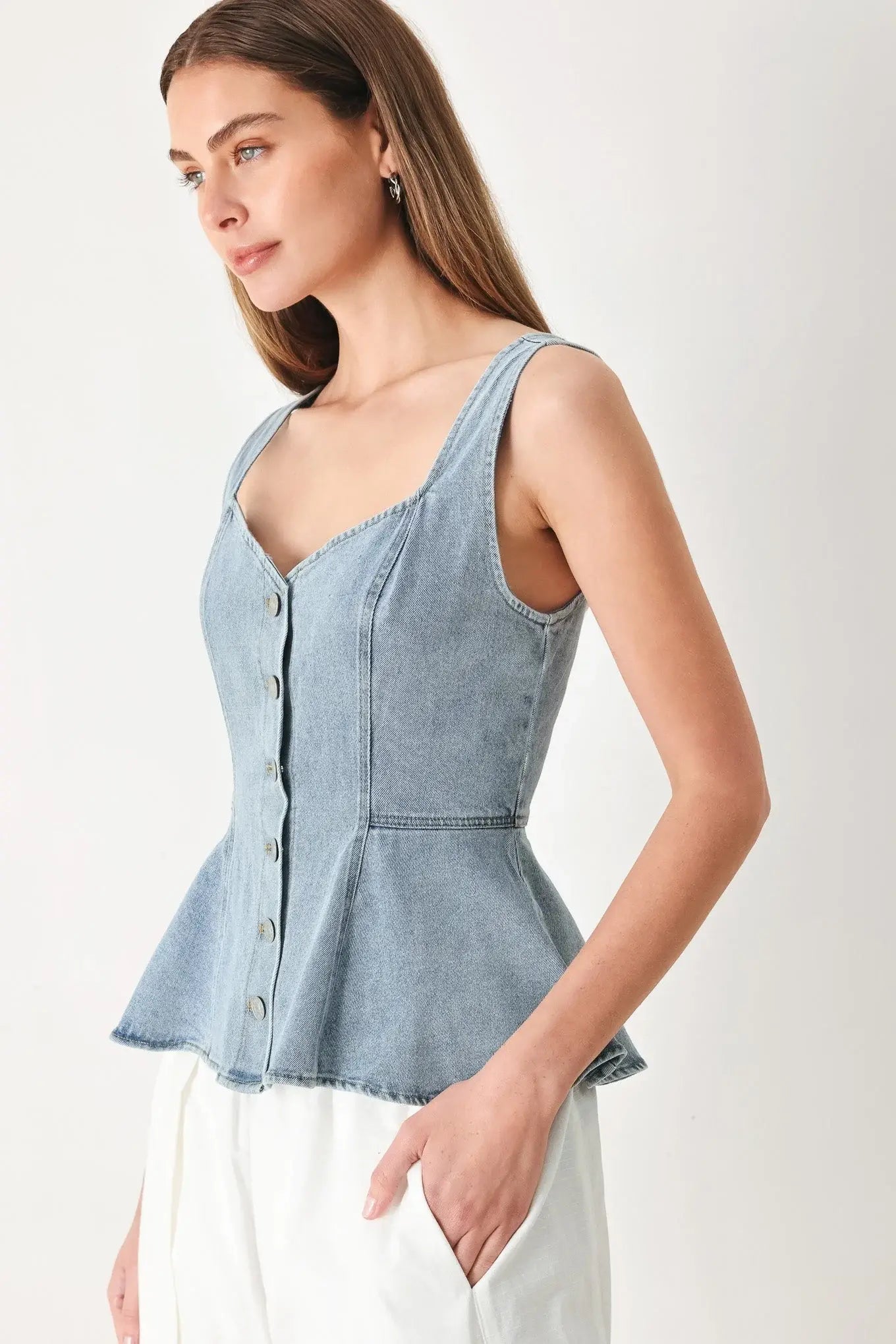 BLOSSOM BLUE DENIM TOP - Flying Tomato - Flyclothing LLC