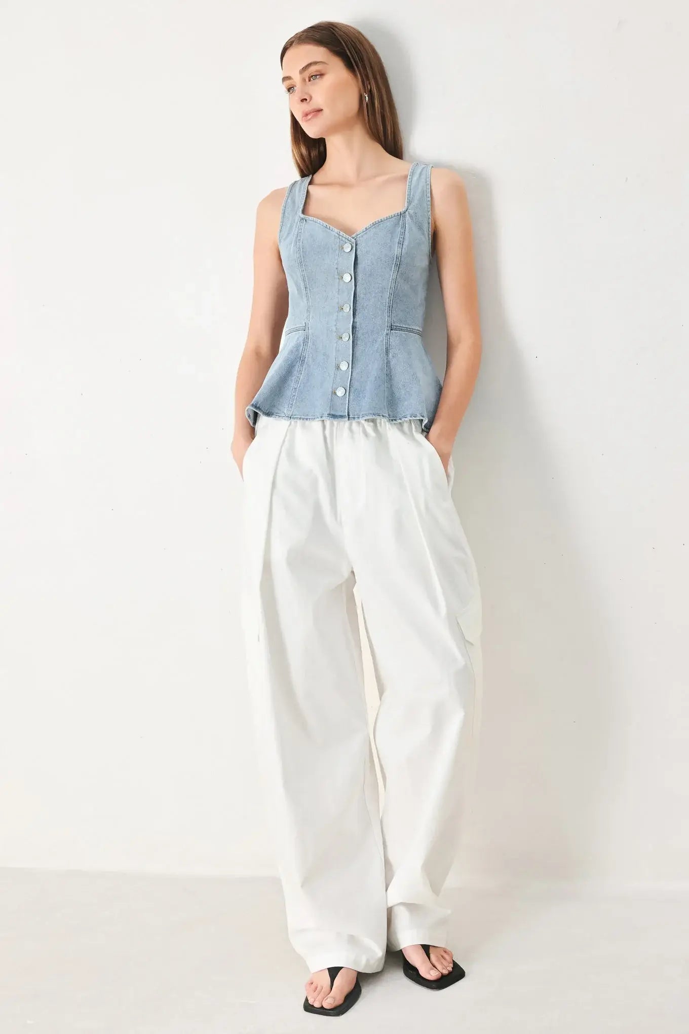 BLOSSOM BLUE DENIM TOP - Flying Tomato - Flyclothing LLC