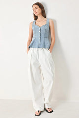 BLOSSOM BLUE DENIM TOP - Flying Tomato - Flyclothing LLC