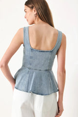 BLOSSOM BLUE DENIM TOP - Flying Tomato - Flyclothing LLC
