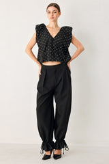 POLKA FLUTTER WOVEN TOP