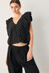 POLKA FLUTTER WOVEN TOP